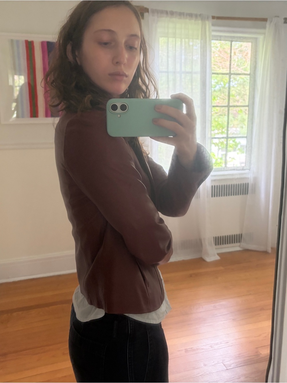 Theory Women's Wine Leather Zip-Front Jacket - Picture 5 of 5
